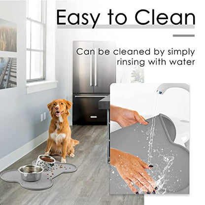 Super Design Dog Food Mat Dog Bowl Tray for Food and Water, Silicone Non-Spill Waterproof Pet Feeding Mat Puppy Placemat Easy-Clean, 20.5" x 14.5", Grey - color: Grey-3