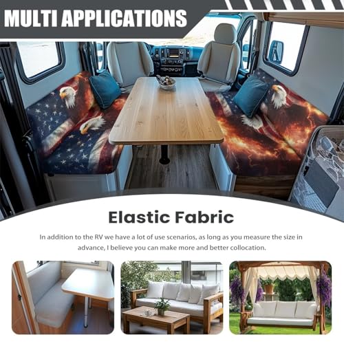 RV Dinette Cushions Covers - Stretch Sofa Seat Slipcovers - Washable Loveseat Furniture Protector for Camper Car Bench (American Flag Eagle 1 Backrest Cover & 1 Bench Cover) - color: American Flag Eagle