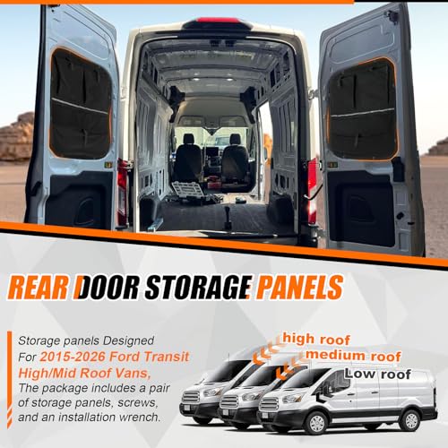 Storage Panels Compatible with 2015-2026 Ford Transit High/Mid Roof Van, Rear Door Middle Storage Panel Organizer, Heavy-Duty Multi-Layer Material for Van Life Gear, Middle