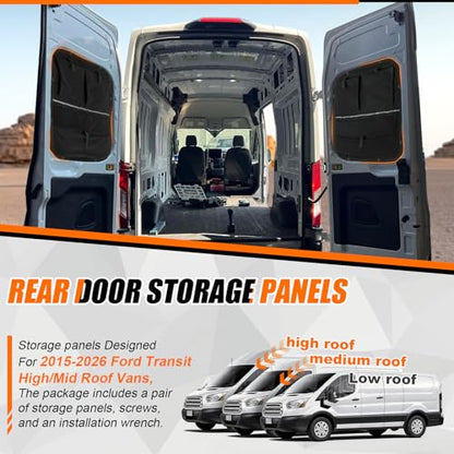 Storage Panels Compatible with 2015-2026 Ford Transit High/Mid Roof Van, Rear Door Middle Storage Panel Organizer, Heavy-Duty Multi-Layer Material for Van Life Gear, Middle