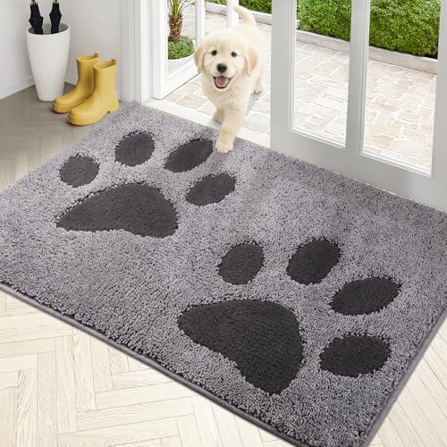 PURRUGS Dirt Trapping Door Mat 33.5" x 59", Non-Skid/Slip Machine Washable Microfiber Entryway Rug, Dog Doormat, Super Absorbent Welcome Mat for Muddy Wet Shoes and Paws, Grey - color: Grey, size: 33.5" X 59"