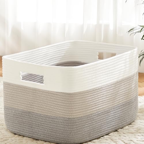 Artfeel Blanket Basket,Rectangle Woven Baskets for Storage,65L Laundry Basket for Decorative Nursery Blanket,Toys,Dirty Clothes and Magazine in Shelves,Baby Room,and Living Room - color: Gray, size: 65L