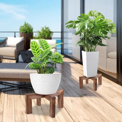 Vigordream Plant Stand, Indoor/Outdoor Wood Plant Holder, Single Flower Pot Stand, Sturdy Planter Stands (Walnut, Fit 5-9 Inch Pots) - size: Fit 5-9 Inch Pots