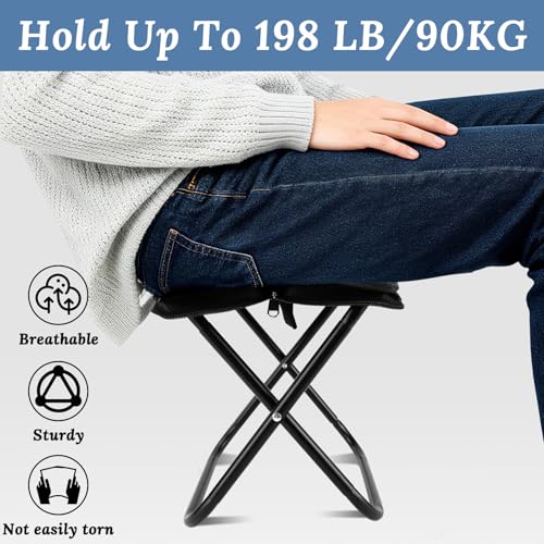 Collapsible Stool, 12Inch Portable Compact Folding Stool for Adult, Ultralight Foldable Chair Pocket Size Carry for Camping, Hiking, Fishing, Travel, Outdoors, Supports 198 Lbs