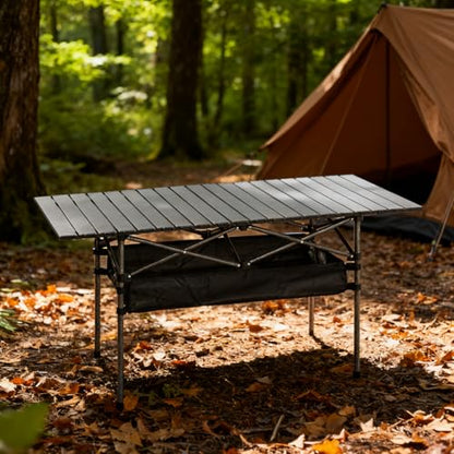 Outdoor Folding Table, Built-in Storage & Carry Bag | Ultralight 7.93LBS, 225LBS Heavy Duty, Aluminum Top, Carbon Steel Frame, for Camping, Picnic, Beach, BBQ - color: Black