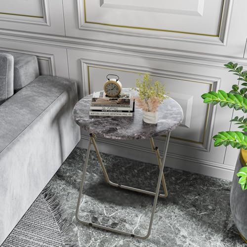 Folding Round TV Tray Table Set of 4, TV Dinner Table with Sturdy MDF Top, Eating Trays for Living Room with No Assembly Required, 17.5 x 17.5 x 26 in (Black Marble, 4Pcs) - color: Black Marble, size: 4pcs