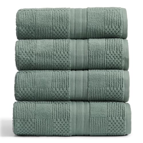 Springtree Home 100% Cotton Bath Towel Set of 4 | Green Bath Towels | Geometric Textured Design | Absorbent & Quick-Dry | 4 Bath Towels | Oeko-TEX® Standard 100 Cotton | Myla Collection - Lily Pad - color: Lily Pad Green, size: Bath Towel (4 Pack)