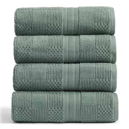 Springtree Home 100% Cotton Bath Towel Set of 4 | Green Bath Towels | Geometric Textured Design | Absorbent & Quick-Dry | 4 Bath Towels | Oeko-TEX® Standard 100 Cotton | Myla Collection - Lily Pad - color: Lily Pad Green, size: Bath Towel (4 Pack)