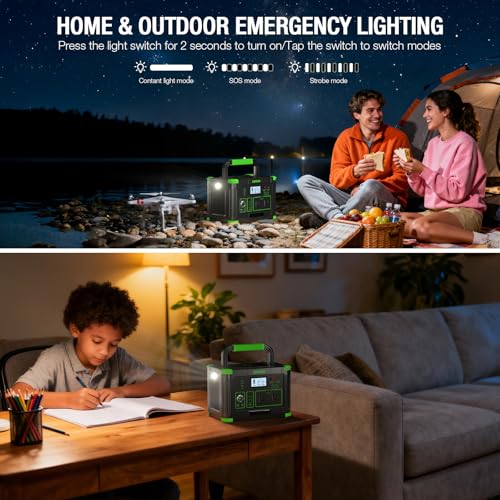 Portable Power Station 1000W, 999Wh Solar Generator, Pure Sine Wave AC Outlet with PD 60W USB-C Fast Charging, Outdoor Camping RV Van Home Backup Off-Grid Living - color: Green & Black