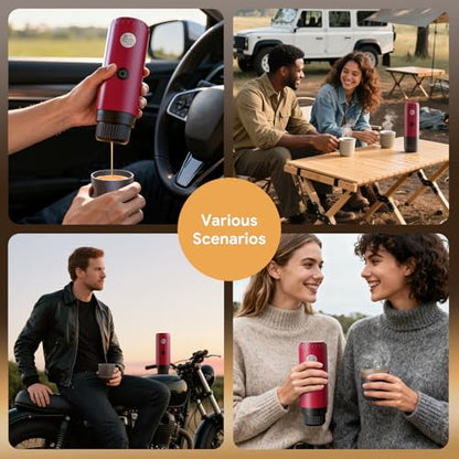 Portable Espresso Machine, Travel Coffee Maker for Camping, Car Coffee Maker Self-Heating with USB-C, 20 Bar 2-in-1 Electric Coffee Maker With Ground Coffee & NS Capsule for RV, Hiking, Office(White) - color: RED