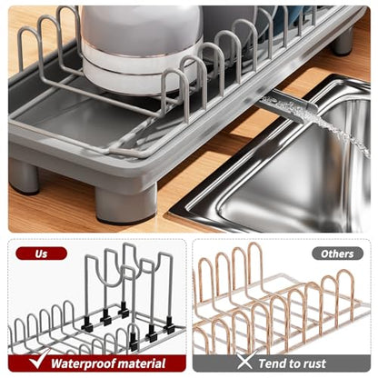 SanDream Small Dish Drying Rack with Removable Utensil Holder & Anti-Scratch Base - Stainless Steel Dish Rack, Dish Drying Rack with Drainage & Space Saving Design for Kitchen Counter, Gray - color: Gray