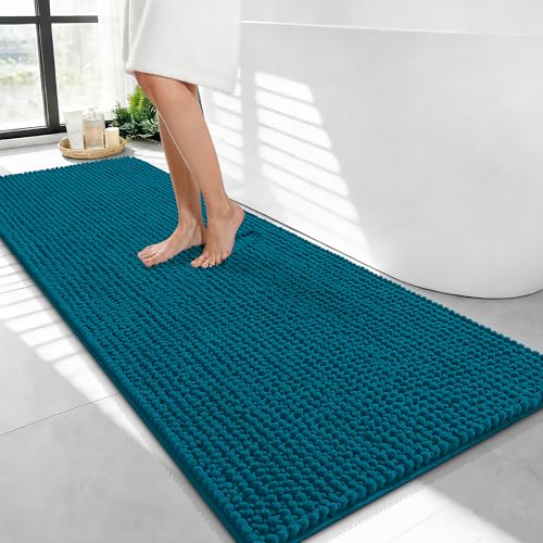 OLANLY Thick Bathroom Runner Rugs 47x24, Extra Soft Absorbent Chenille Bath Rugs, Rubber Backing, Machine Wash Dry, Long Bath Mats for Bathroom, Tub and Shower, Home Decor Accessories, Peacock Blue - color: Peacock Blue, size: 47" X 24"