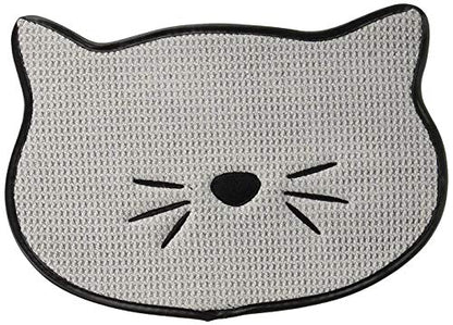 Bone Dry Embroidered Microfiber Cat Shape Pet Food & Water Placemat-Gray - color: Cat Whiskers Gray, size: 9.8"L x 13.5"W