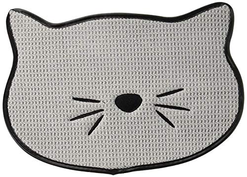 Bone Dry Embroidered Microfiber Cat Shape Pet Food & Water Placemat-Gray - color: Cat Whiskers Gray, size: 9.8"L x 13.5"W