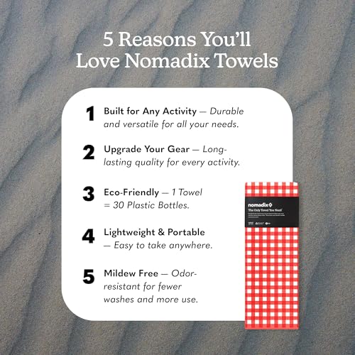 Nomadix Original Towel - Perfect for Beach, Pool, Travel, Camping, Yoga - Made with Recycled Materials - Super Absorbent - Sand Resistant - Gingham Red - 72.5x30 - color: Gingham Red