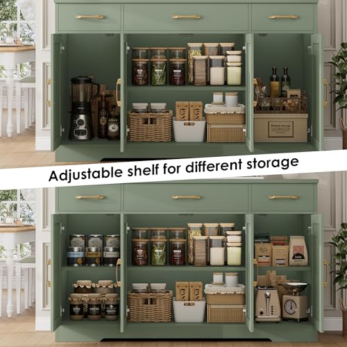 HOSTACK Buffet Sideboard Cabinet with Drawers, 55" Large Buffet Storage Cabinet with Shelves and Doors, Modern Farmhouse Coffee Bar Station for Kitchen, Dining Room, Green - color: Green