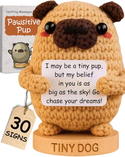 Dog lover Gifts for Women - Handmade Positive Crochet Animal W/ 30 Uplifting Signs - Funny Birthday Gifts for Dog Mom, Cute Present Idea for Women for Mothers Day, Emotional Support Office Desk Decor - color: Pup