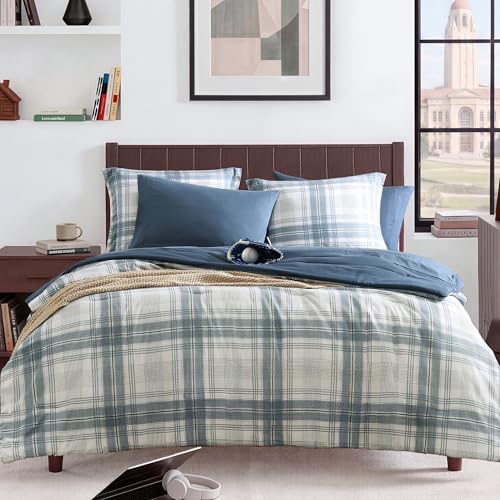 MaiRêve Plaid Full Comforter Sets, Blue Grey Grid Farmhouse Bedding Set Bed in A Bag, Classic Checkered Comforter Sets with Fitted & Flat Sheet, Pillowcases & Shams(Blue Grey, 80"x90") - color: Blue Grey, size: Full