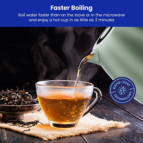 Chefman Electric Tea Kettle, 1.8 Liter Hot Water Electric Kettle Temperature Control Water Boiler with 5 Presets, Tri-Colored LED Lights, Keep Warm, Automatic Shutoff, Green - color: Green, style: Stainless Steel