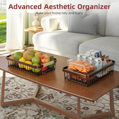 Sevenblue 2 Tier Large Fruit Basket for Kitchen Counter with 2 Mobile Banana Hangers, 2026 Pro Detachable Metal Fruit Bowl with Wooden Handle (Brown, 2 Tier) - color: Brown, size: 2 Tier Standard