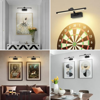 Picture Light Removable Battery Charging, 16in Wireless Art Light for Paintings, Dimmable 5000mAh Recharging Battery Picture Light with Remote Control for Pictures Display - color: Black