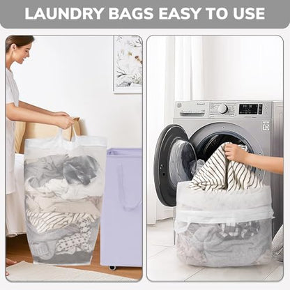 Goodpick Laundry Basket with Wheels 2-Pack, 75L Collapsible Laundry Baskets with Removable Wash Bag, Clothes Laundry Hamper on Wheels, Light Purple - color: Light Purple 2-Pack