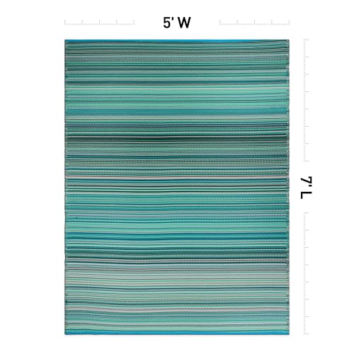 Rugshop Contemporary Stripe Reversible Crease-Free Waterproof Premium Recycled Plastic Outdoor Rugs for Patio,Backyard,RV,Deck,Picnic,Trailer,Beach,Camping Blue 5' x 7' - size: 5' x 7' (Rectangular)