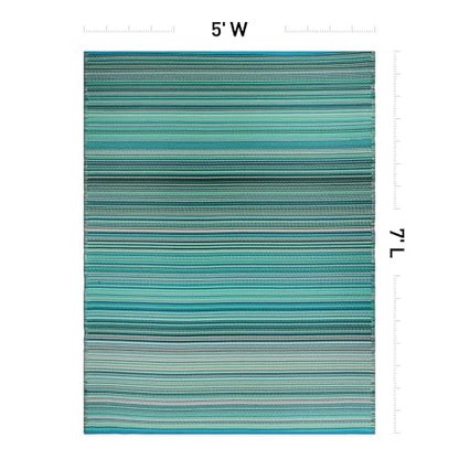 Rugshop Contemporary Stripe Reversible Crease-Free Waterproof Premium Recycled Plastic Outdoor Rugs for Patio,Backyard,RV,Deck,Picnic,Trailer,Beach,Camping Blue 5' x 7' - size: 5' x 7' (Rectangular)