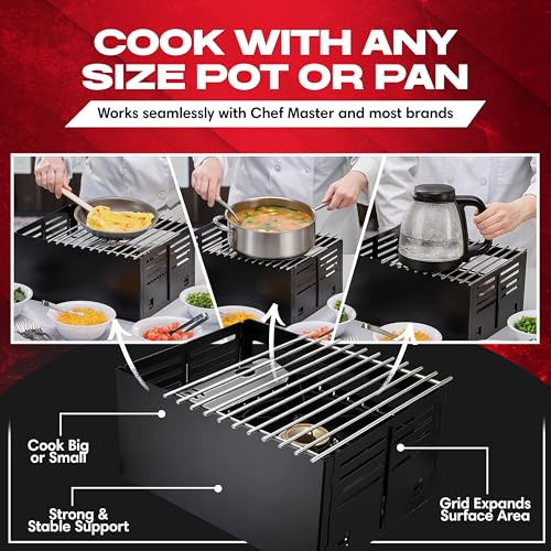 Chef Master Butane Stove Cover - Universal Fit for Any Standard Size - Premium Black Steel Collapsible Camp Wind Guard - Camping Windscreen & Grill Wind Blocker Panel - Outdoor Cooking Accessory 90278 - size: Black Steel