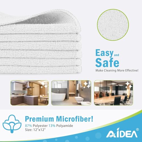 AIDEA Microfiber Cleaning Cloth White 20PK, Lint Free Cleaning Rags, Microfiber Towel for Cars, Kitchen Towels Dusting Cloth, Wash Cloths, Dish Rags White, 11.5"x 11.5" - color: White