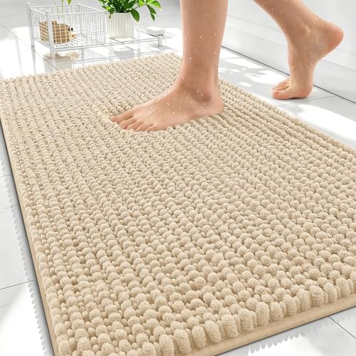 OLANLY Thick Bathroom Rugs 30x20, Extra Soft Absorbent Chenille Bath Rugs, Rubber Backing, Machine Wash Dry, Bath Mats for Bathroom Floor, Tub and Shower, Home Decor Accessories, Beige - color: Beige, size: 30" X 20"