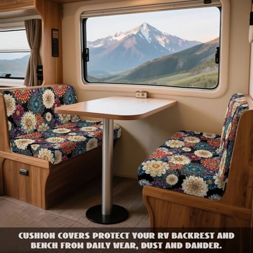 Boho Mandala Flower Print 2 Pcs RV Dinette Cushion Covers Comfortable RV Couch Cover Thickened Sofa Furniture Protector Loveseat Chair Cover for RV Camper Car Bench - color: Boho Mandala Flower