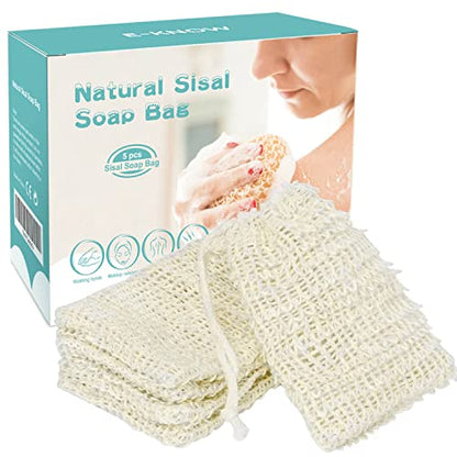 E-Know Soap Bag, 5 Pack Natural Sisal Soap Saver, Zero Waste Plastic-Free Soap Net, Foaming and Drying The Soap, Massage, Peeling - color: 5 Pack
