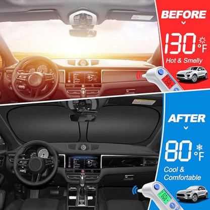 Windshield Sun Shade for 2016-2025 Chevy Malibu Accessories, Foldable Window Sunshade Sun Visor Protector, Front Windshield Sunshade Sun Shield Blocks UV Rays Heat - size: Silver & Black-Fit 2016-2025 Chevy Malibu