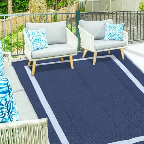 Ogrmar 8x10 FT Reversible Mats, Outdoor Rug for Patio Clearance, Waterproof Carpet, Plastic Straw Rug for Indoor Outdoor, Floor Mat&Rug for RV Porch Camping Backyard Deck Balcony Beach Trailer (Blue) - color: Blue, size: 8' x 10' (Rectangular)