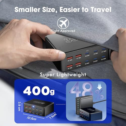 330W 10-Port USB C Charging Station, PD 100W 65W 45W 30W 20W Laptop & Phone Desktop Fast Charger Hub, Compatible with MacBook Pro/Air, iPhone 17/16/15/Pro, iPads, Galaxy