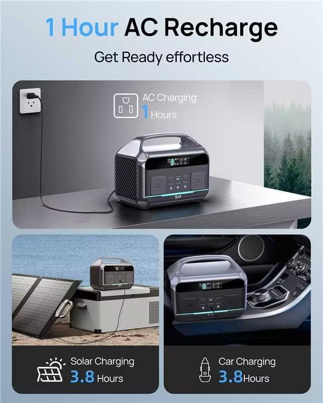 Solar Generator 600W (Surge 1200W), Portable Power Station with 100W Solar Panel, 576Wh (180,000mAh) LFP Battery with AC & DC Outlets, 1 Hour Fast Charging for Home & Emergency, Camping, CPAP - color: Carbon Black