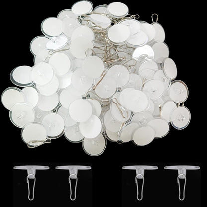 100-Pack Adhesive Ceiling Hooks – Removable, No-Drill Transparent Hanging Discs with Metal Hooks for Party, Wedding, Birthday & Christmas Decorations