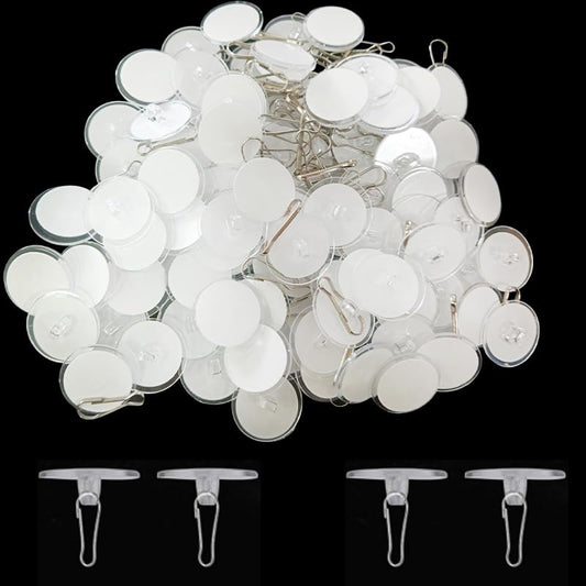 100-Pack Adhesive Ceiling Hooks – Removable, No-Drill Transparent Hanging Discs with Metal Hooks for Party, Wedding, Birthday & Christmas Decorations