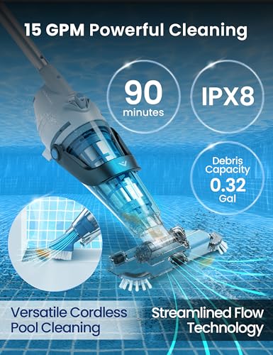 KOKIDO 2025 Rechargeable Pool Vacuum, 3X Oversized Stainless Steel Filter, 15GPM Flow Rate, Run 90mins, 2 Vac Heads, Fast Cleaning, Inground & Above Ground Pools, XTROVAC 510 - style: 1x FILTER