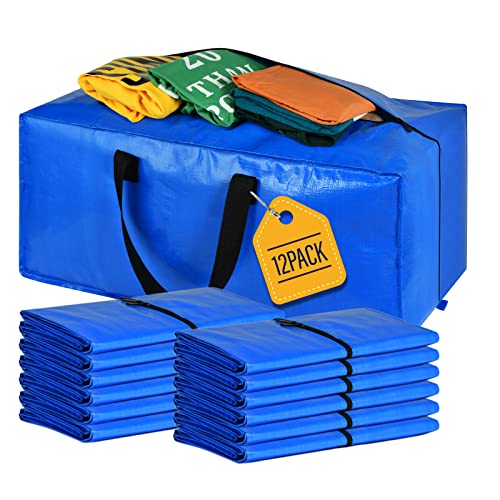 Moving Bags, Storage Totes, Extra Large Storage Bags for Moving Supplies, College Dorm Essentials, Bedroom Closet, Packing Bags with Backpack Handles Zipper Compatible with IKEA Frakta Cart（12 Pack） | 12 Pack Extra Large Storage Bags Totes Moving Boxes Pa