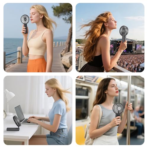 HandFan Upgraded 10,000 mAh Quiet Handheld Fan - 4.5 Inch Large Hand Held Fans Reahargeable, 180° Foldable Portable Fan [30 Working Hours] with Lanyard, Base for Disney/Travel/Concerts/Beach/Office - color: Clear‑Blade Black‑10000mAh