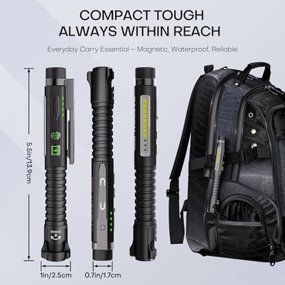 EDC Flashlight Rechargeable,800 Lumen Small Flashlight with Magnetic Clip & Base, 11 Modes LED Flashlight,Glass Breaker&Bottle Opener, USB-C Flashlight for Working,Home and Emergency - color: Black