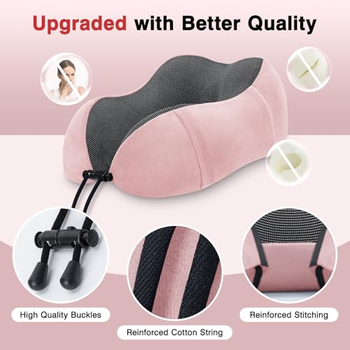 urnexttour Neck Pillow Airplane-2 Pack Memory Foam Travel Pillow, Soft Support Travel Neck Pillow for Travelling, Sleeping Rest, Car, Train and Home Use (Black&Pink) - color: Black&pink