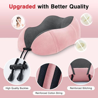 urnexttour Neck Pillow Airplane-2 Pack Memory Foam Travel Pillow, Soft Support Travel Neck Pillow for Travelling, Sleeping Rest, Car, Train and Home Use (Grey&Pink) - color: Grey&pink