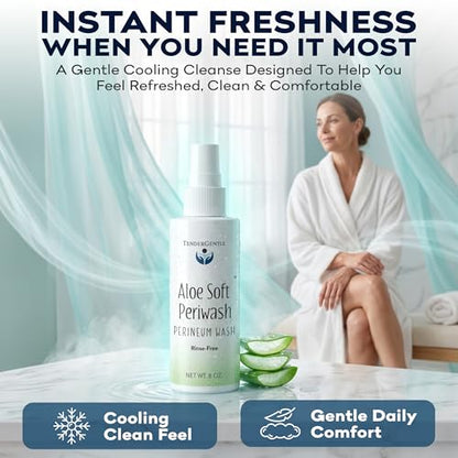 Aloe Soft Perineal Spray - Pack of 2 8 oz Rinse Free Perineum Wash - Cleanses and Soothes - Made with Aloe Vera Extract - size: 2 Count