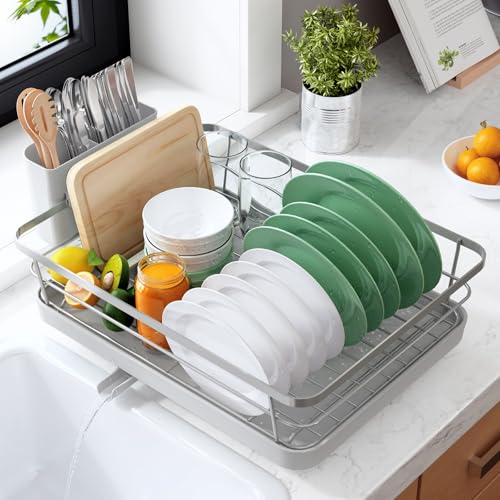 Kitsure Dish Drying Rack for Kitchen Counter, Stainless Steel Sink Organization and Storage Essentials with Cutlery Holder, Home and Appartment Decor, 12''W x 15.5''L, Silver Grey - color: Silver Grey, size: 12''W x 15.5''L - 1 Tier
