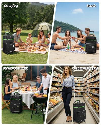 Ytonet 2-in-1 Rolling Cooler with Wheels, 55 Cans/40L Large Insulated Cooler on Wheels with Detachable Top Bag, Leakproof Soft Sided Cooler Bag for Beach, Picnic, Camping, Travel and Grocery，Black