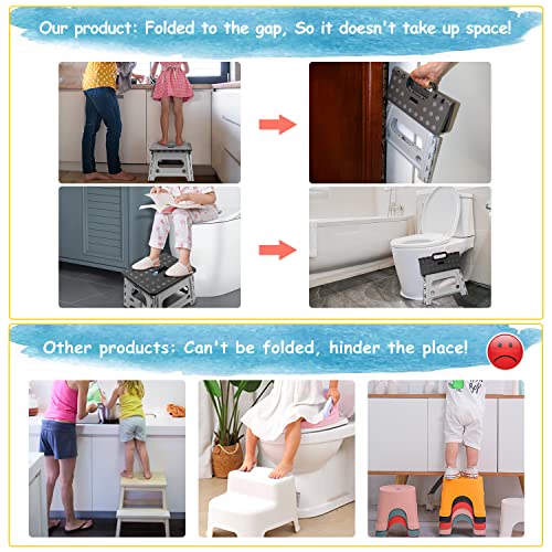 Child Step Stool for Kids and Toddlers Bathroom Sink – Foldable Safety Lock to Stable（ Grey ） - color: Only Grey