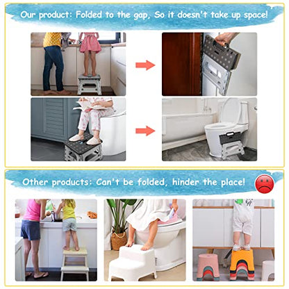 Child Step Stool for Kids and Toddlers Bathroom Sink – Foldable Safety Lock to Stable（ Grey ） - color: Only Grey